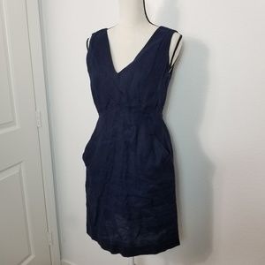 Calypso Linen Sleeveless V Neck Dress Navy Blue